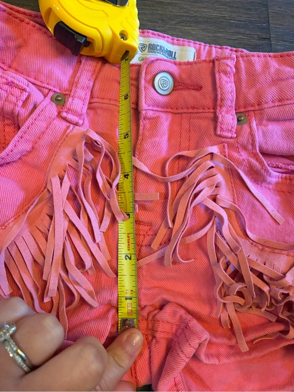 Rock & Roll Denim Pink Fringe Cowgirl Western Shorts Size 10